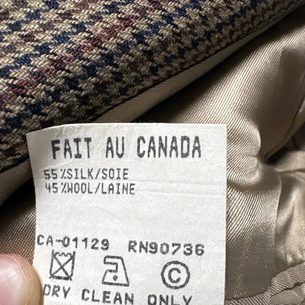 Vintage Ralph Lauren Chaps Blazer Made in Canada Silk Wool Houndstooth 40R - Picture 5 of 16